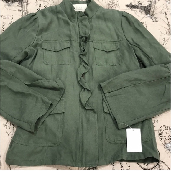 Olive Green Ruffle Front Jacket - Picture 3 of 3